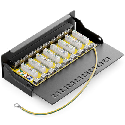 deleyCON CAT 6 Patch Panel Distribution Panel 8 Port - Desktop & Wall Mount - Shielded - 8x RJ45 Socket - TIA568A TIA568B Black