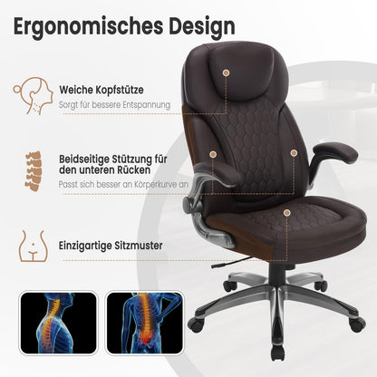 WOLTU office chair 200kg, ergonomic desk chair, executive chair with headrest armrests, height adjustable office chair for office conference room, faux leather, brown