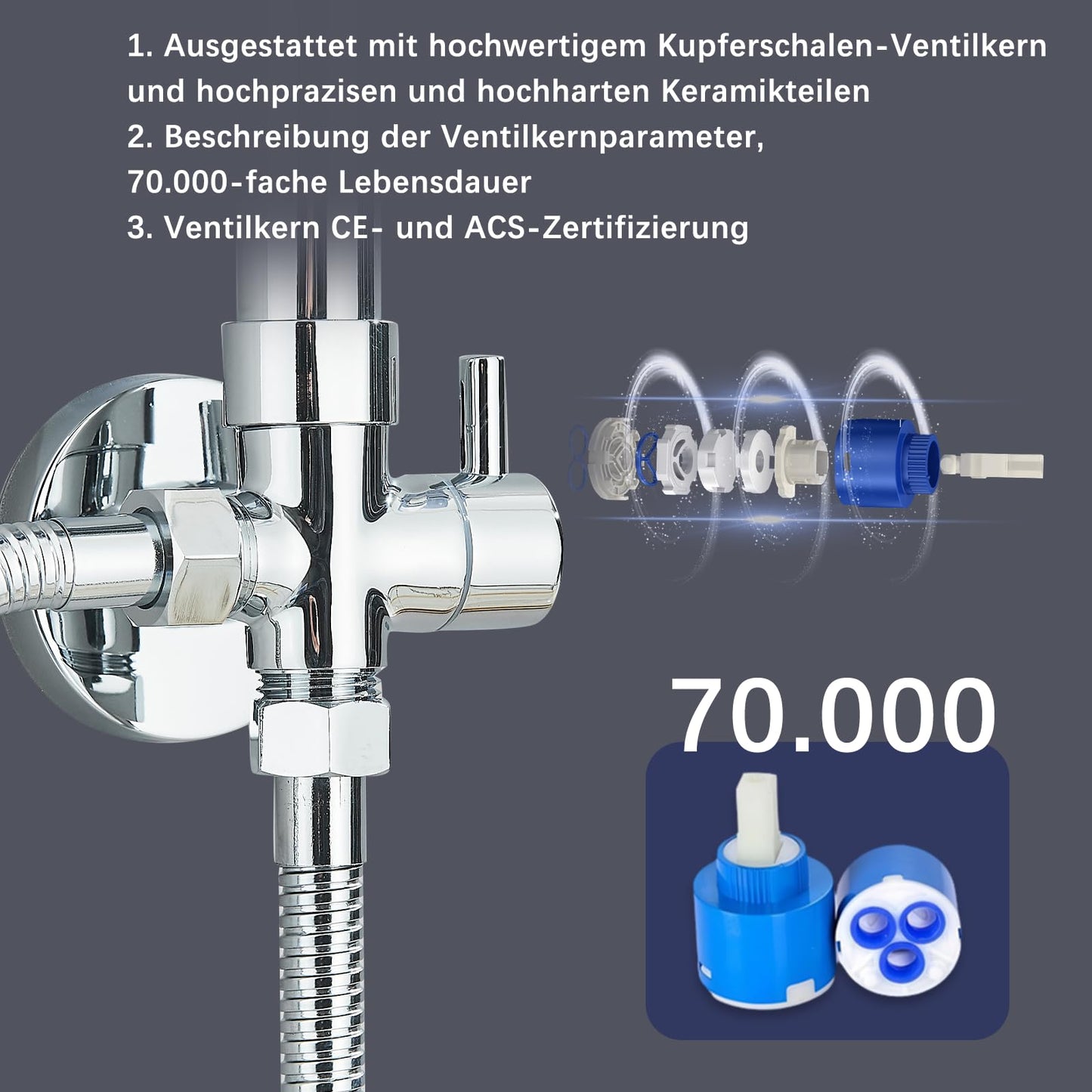 Hevenaov shower system without faucet in chrome, rain shower head without faucet, stainless steel shower set without faucet, 20 cm round rain shower.