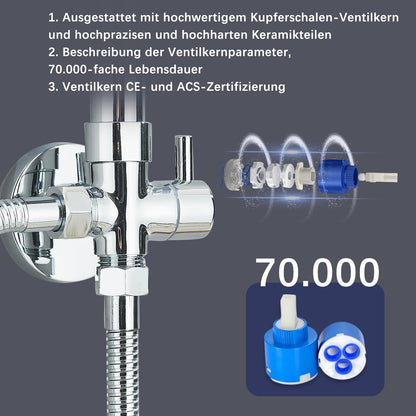 Hevenaov shower system without faucet in chrome, rain shower head without faucet, stainless steel shower set without faucet, 20 cm round rain shower.
