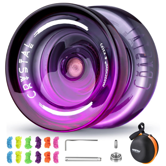 MAGICYOYO Crystal Yoyo K2, professional yo-yo for responsive and unresponsive play, with ball bearing and axle for tricks. Great for kids and beginners, comes with 12 strings, case, and accessories (Black Purple).