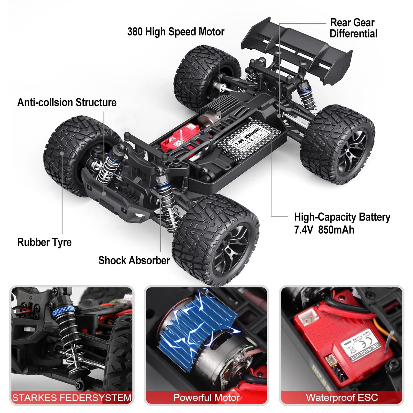 HAIBOXING Remote Control Car 4WD RC Car 1/18 36 km/h All Terrains Offroad Electric Vehicle 2.4 GHz Offroad Monster Truck Buggy with 2 rechargeable batteries for kids and adults.