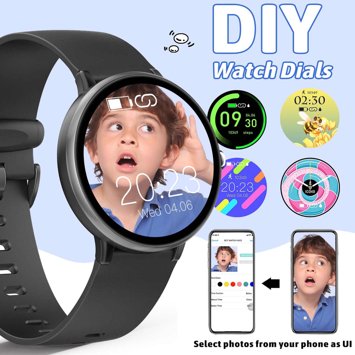 Kids Smartwatch for Boys Girls, Activity Tracker Watch IP68 Waterproof, 19 Sport Modes, Heart Rate Sleep Monitor, Pedometer, Children's Gifts for Teens from 5 Years Old (Black)