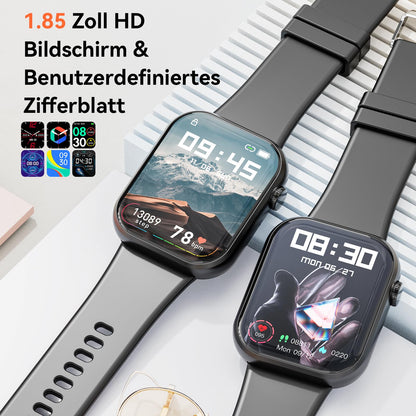 2023 smartwatch for ladies and gentlemen, 1.85-inch screen smartwatch with Bluetooth calling and hands-free function, smartwatch with pedometer, heart rate monitor, fitness watch for Android iOS.