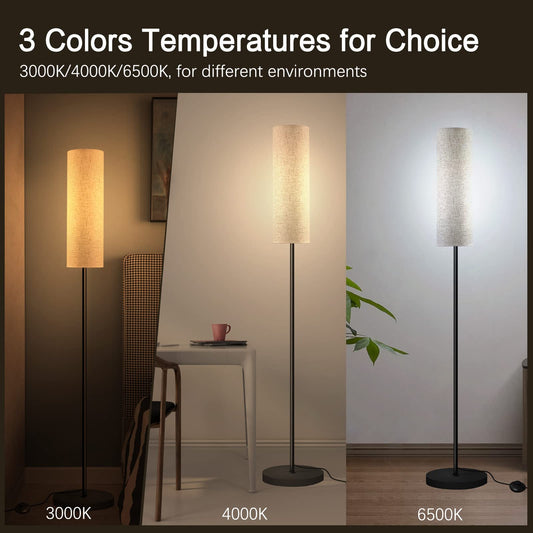 Floor lamp, LED floor lamp with 3 color temperatures 3000-6500K 12W E27 floor lamp Modern reading lamp with linen lampshade & foot switch Retro floor lamp for living room, bedroom, 175cm