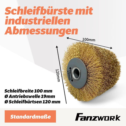 FANZWORK V2 1500 Watt Satiniermaschine for renovating all kinds of surfaces, with dust extraction connection, speed control, ball handle, steel wire & nylon & sandpaper brush.