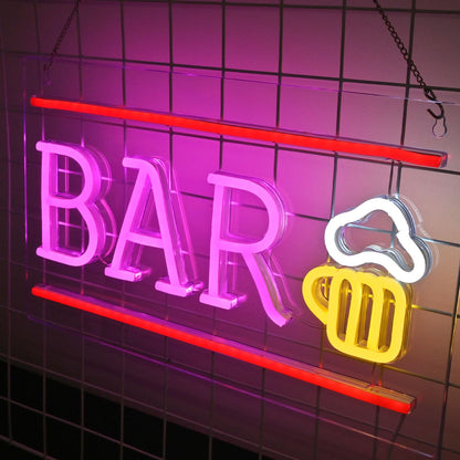SIGNSHIP Beer Neon Sign BAR Letter LED Neon Light Wall Light for Bar Party Nightclub Man Cave Restaurant Festival Celebration Decor Party Sign