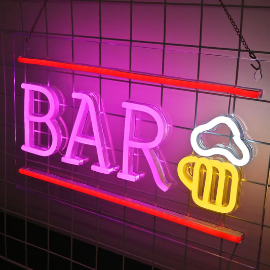 SIGNSHIP Beer Neon Sign BAR Letter LED Neon Light Wall Light for Bar Party Nightclub Man Cave Restaurant Festival Celebration Decor Party Sign