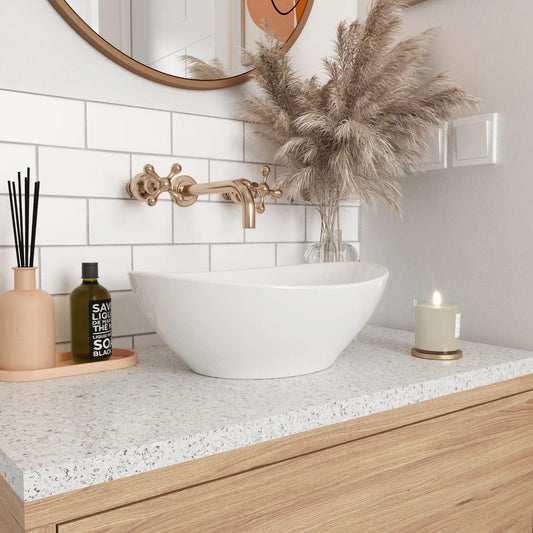 Rea Countertop Washbasin SOFIA WHITE Sink Hand Washbasin Washbowl Bathroom Basin made of high-quality ceramic (White)