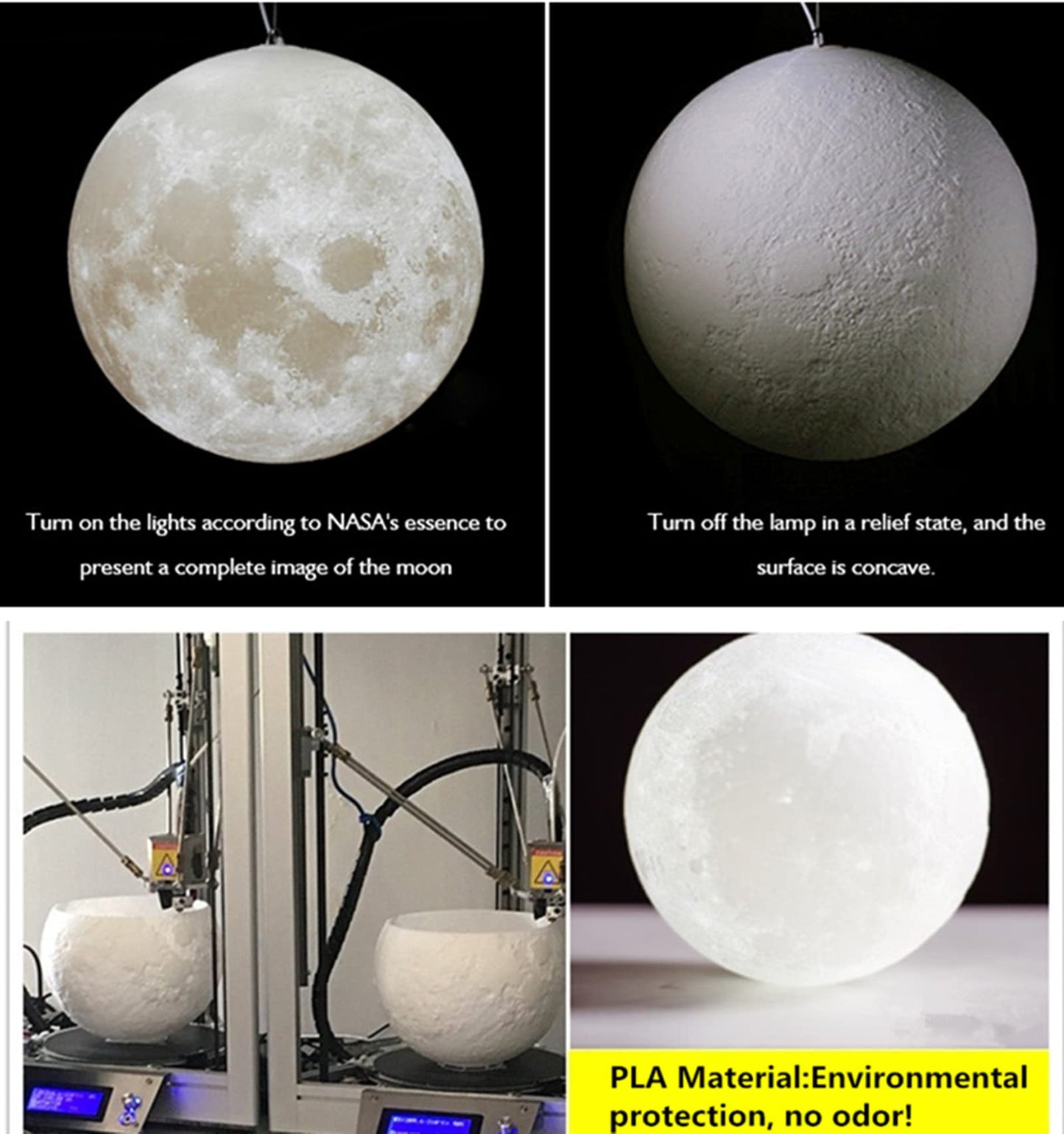 KRIPINC 3D Printing Ceiling Lamp Moon, Creative Pendant Light Moon, Moon Lamp Ceiling Light, Adjustable Height E27 Planet Lamp for Kids' Room Bedroom Living Room Restaurant Bar, Diameter 22cm