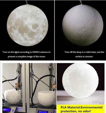 KRIPINC 3D Printing Ceiling Lamp Moon, Creative Pendant Light Moon, Moon Lamp Ceiling Light, Adjustable Height E27 Planet Lamp for Kids' Room Bedroom Living Room Restaurant Bar, Diameter 22cm