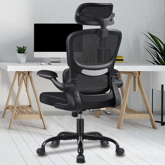 Razzor Ergonomic Office Chair with Adjustable Headrest, Lumbar Support, Mesh Computer Chair with Flip-Up Armrests, Executive Chair with Tilt Function 90°-135°