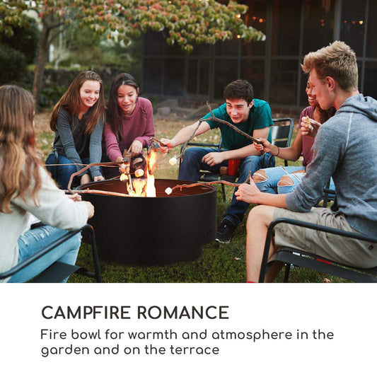 Blumfeldt Pompeii Fire Pit & Grill, Fire Tonne, chrome-plated grill grate, fire pit: Ø 60 cm, grill grate: Ø 56 cm, dimensions: 60 x 40 cm (ØxH), charcoal grid, with bamboo table top, black