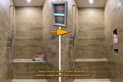 slotfix® tileable ready-to-install wall niche 60x30x10cm as a shower shelf in drywall provides more storage space in bathroom & Co. Exclusive storage with center divider.