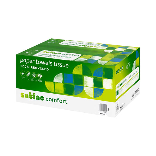 Satino by WEPA Comfort paper towels Format Tissue 277210 - PT3 compatible - 2-ply - green - 20x160 sheets - V-fold - 25x23cm - EU Ecolabel certified - 100% recycled - 3,200 sheets