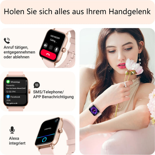 Gydom smartwatch for women with phone function and integrated Alexa. 1.8" men's fitness watch with 100 sport modes, SpO2, heart rate, stress, sleep monitor, 100 dials, walking, running auto detection.