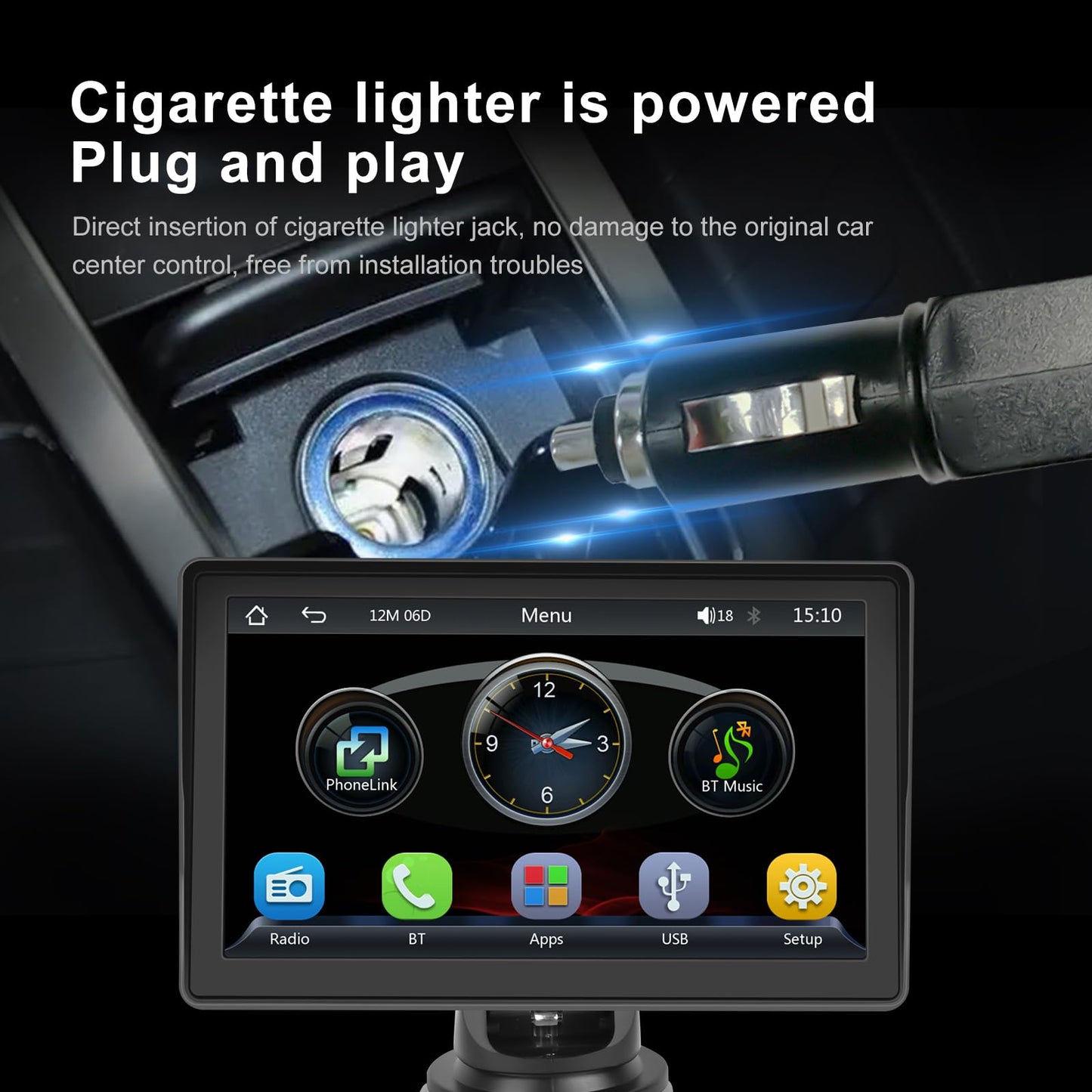CAMECHO Wireless Carplay&Android Auto Display, 7-inch Portable Car Radio with Touchscreen, Car Play Monitor Supports Bluetooth/Siri/FM/Airplay/AUX+Rearview Camera.