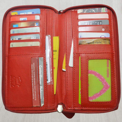 flevado XL wallet Large women's genuine leather wallet with plenty of storage space and room for 29 cards (light red)