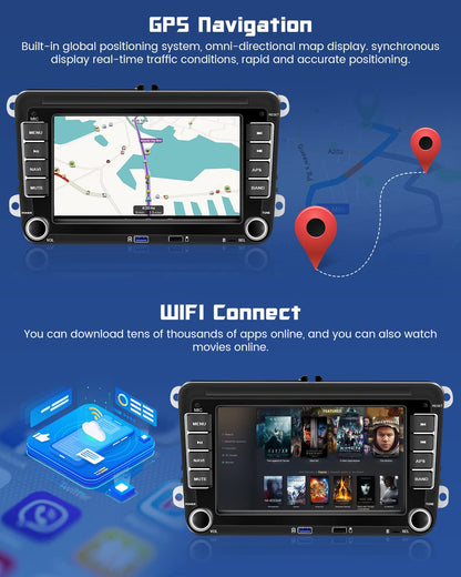 [2G+32G] Hikity Android Car Radio GPS Navigation For VW Golf 5 6 Polo T5 Tiguan Caddy Skoda Passat B6 B7 Touran 7 Inch Car Stereo 2Din with GPS WiFi Bluetooth FM USB Mirror Link MIC Rear View Camera