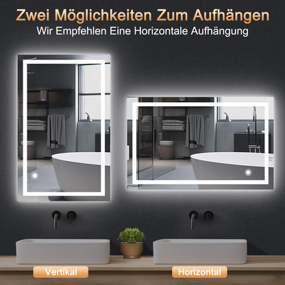 Trinity mirror with lighting, 50x70cm LED bathroom mirror with lighting, bathroom mirror with touch switch, bathroom wall mirror.