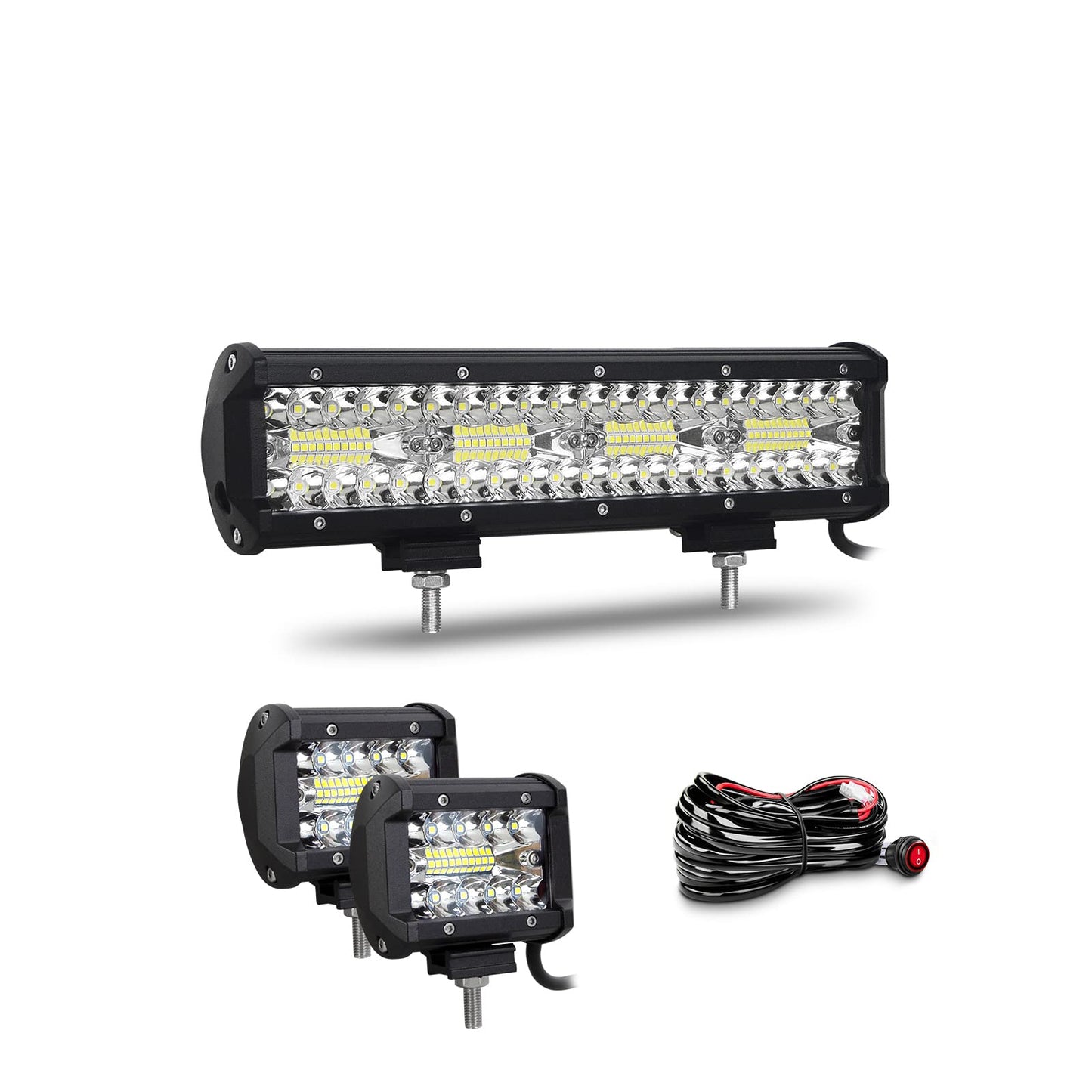 Willpower 12 inch 30CM 240W Led work light Bar + 4 inch 10CM 60W Led spotlight + Wiring Harness 12V 24V Floodlight Spot Led Bar for Offroad Car Tractor Auxiliary Lights Reverse Lights