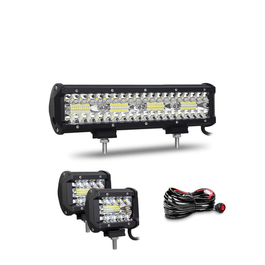 Willpower 12 inch 30CM 240W Led work light Bar + 4 inch 10CM 60W Led spotlight + Wiring Harness 12V 24V Floodlight Spot Led Bar for Offroad Car Tractor Auxiliary Lights Reverse Lights