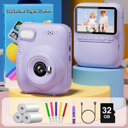 Gofunly Instant Camera for Kids, 3.0-inch Screen Kids Camera with 32GB Card & Print Paper, 14MP/1080P Kids Instant Print Camera, Gift for 3-12 Years Old (Violet)