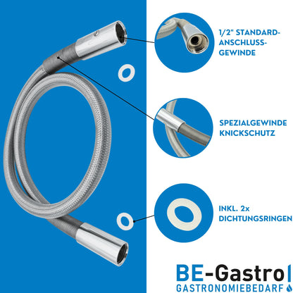 BE-GASTRO® I Professional gastro hose with 120cm shower hose including special kink protection | 1/2" standard AG | Replacement hose for dish sprayer/gastro sprayer gastro hose 1200mm