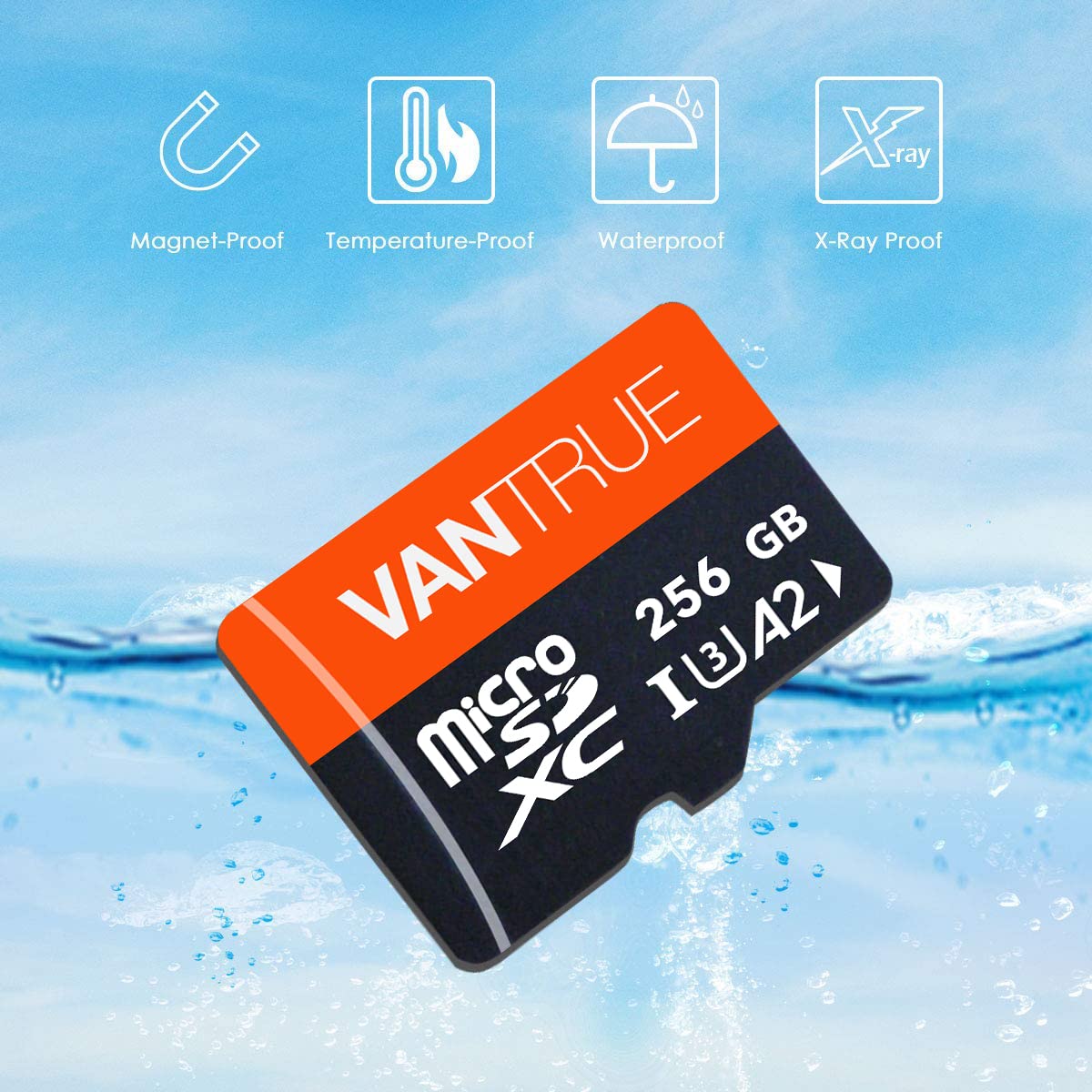 VANTRUE 256GB microSD card, UHS-I U3 4K, with adapter, compatible with dashcams, smartphones, tablets, action cameras, and surveillance cameras (256G)