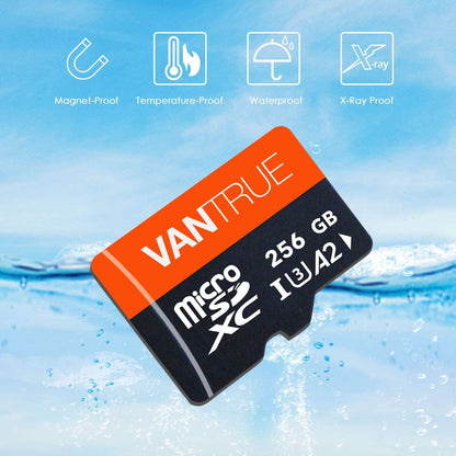 VANTRUE 256GB microSD card, UHS-I U3 4K, with adapter, compatible with dashcams, smartphones, tablets, action cameras, and surveillance cameras (256G)
