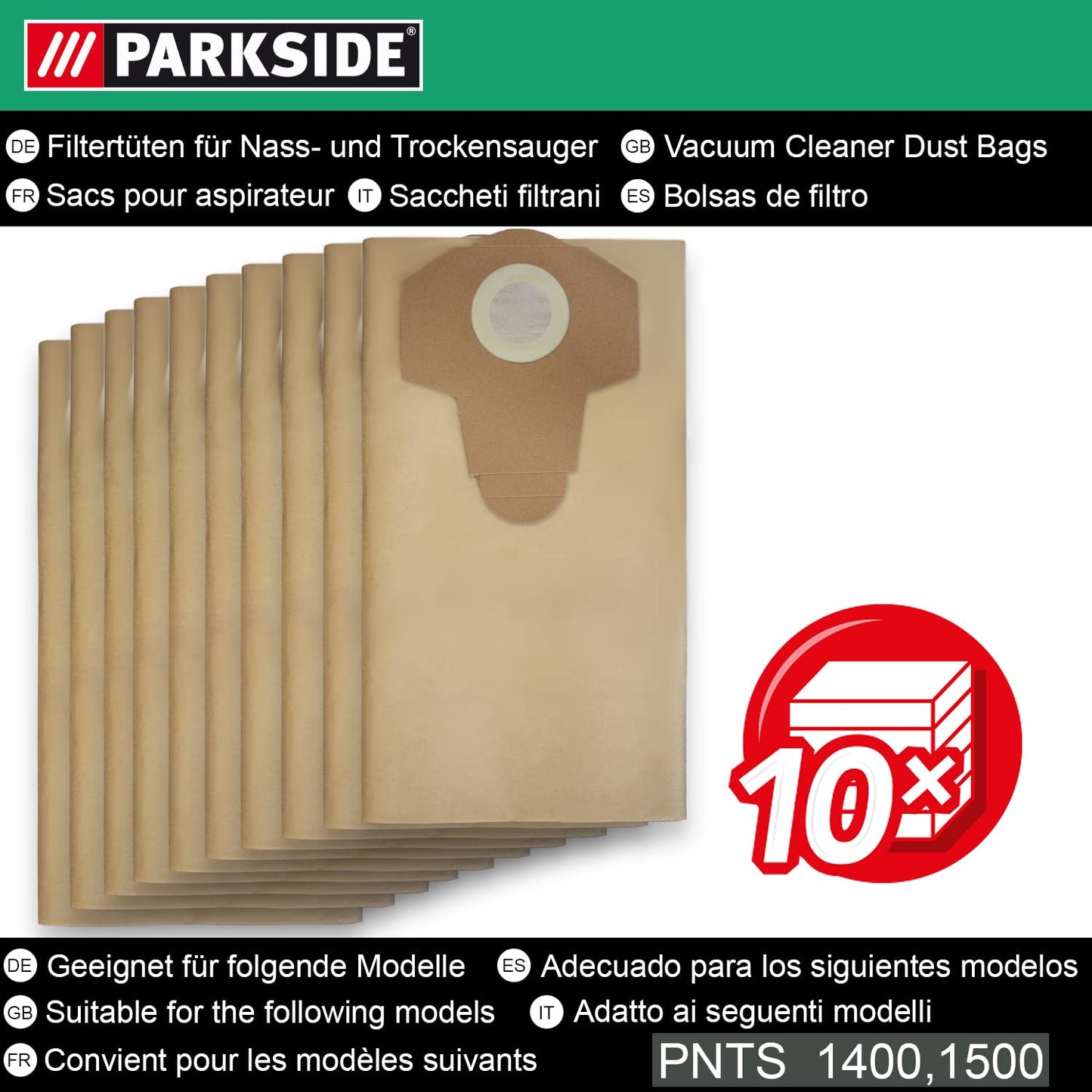 10 original Parkside Lidl dust bags for wet-dry vacuums PWD 25, 30, PNTS 23, 30, 1400, 1500 A1, A2, B1, C1, D1, B2, B3, E2, C4, D5, F2, H4.