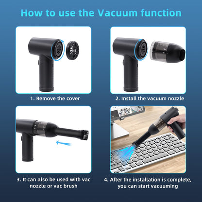 McBazel 2 in 1 Electric Air Duster Keyboard Cleaner, Rechargeable Handheld Vacuum with Power Indicator 43000/47000/51000rpm Speed/8 Nozzles & Brush for Office/Car/Sofa