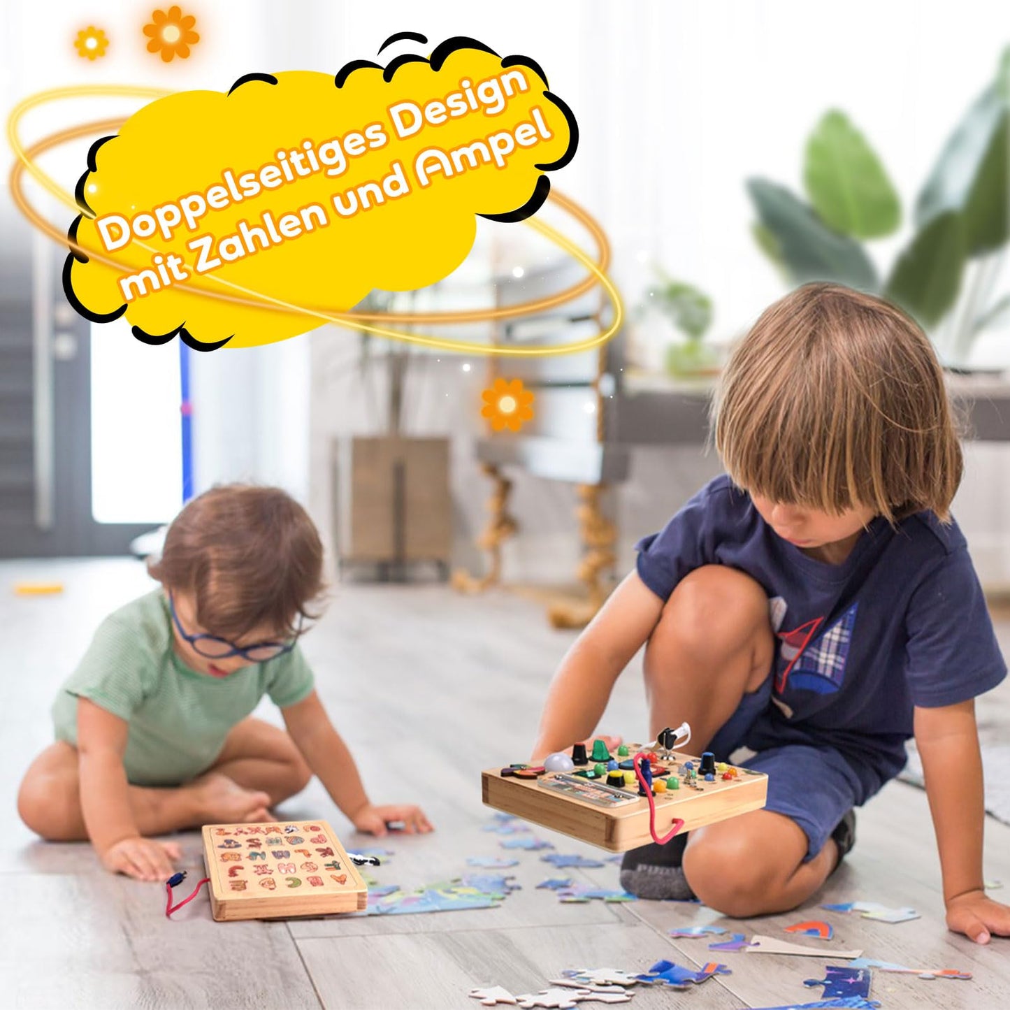 Nauotk Busy Board Montessori Toy for 2-year-old Babies, Motor Skills Toy with 19 LED lights, Wooden Sensory Toy, Educational Toy for Toddlers, Gift for Boys and Girls aged 2, 3, 4 years.