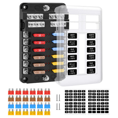Automotive fuse holder blade fuse, ENDARK automotive fuse box, 12-way fuse holder with LED display negative bus for car, boat, van, SUV, truck.