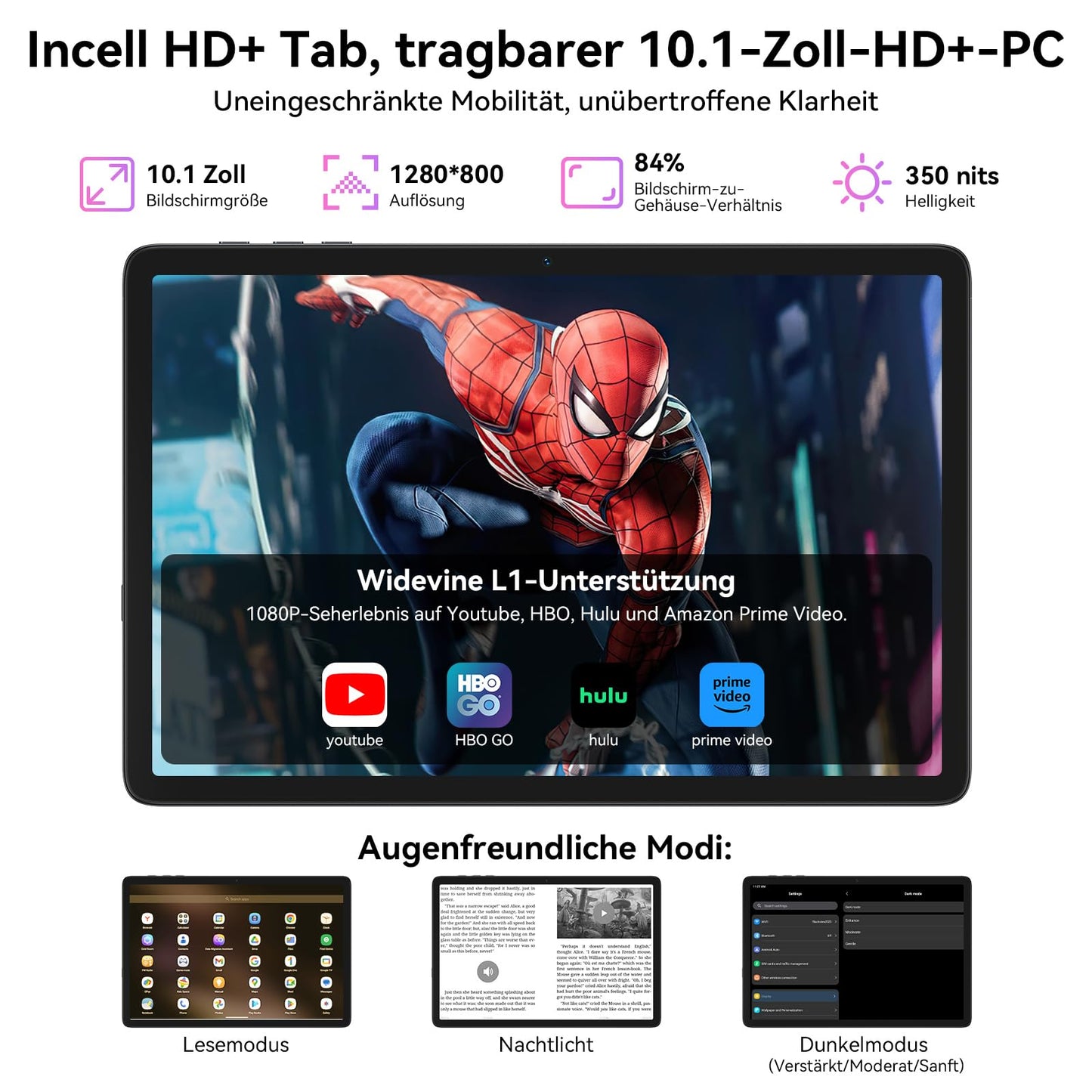 TABWEE T20 10-inch tablet with keyboard - Android 10, 24GB RAM+256GB ROM (expandable to 2TB), Octa-Core, 5000mAh battery, 8MP+5MP cameras, Gemini AI, Widevine L1, 5G WiFi, GPS, Face ID, 2-year warranty.