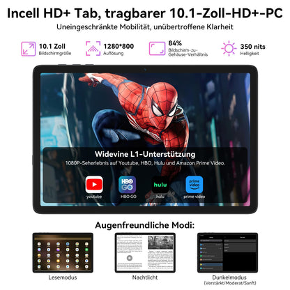 TABWEE T20 10-inch tablet with keyboard - Android 10, 24GB RAM+256GB ROM (expandable to 2TB), Octa-Core, 5000mAh battery, 8MP+5MP cameras, Gemini AI, Widevine L1, 5G WiFi, GPS, Face ID, 2-year warranty.