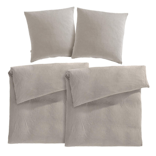 Pure label muslin bed linen 135x200 4-piece set consisting of bed cover 135 x 200 cm 2-pack, pillowcase 80x80 cm 2-pack made of cotton - Dreamily cozy bedding sets in taupe.
