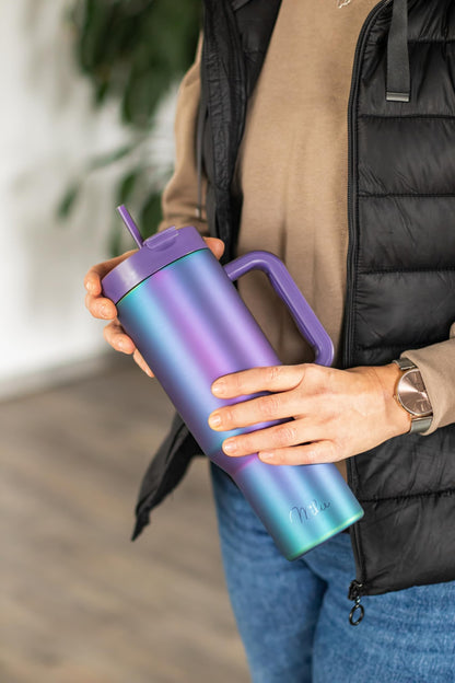 Milu Thermos Cup 1200ml with straw and handle - 48h ice/24h cold/12h hot Stainless Steel Tumbler 40oz with handle - Insulated cup to go - Insulated bottle drinking bottle double-walled insulated (Aurora, 1.2L)