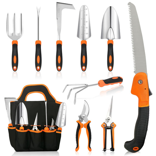 MQHUAYU Garden Tool Set, 10 Piece Heavy Duty Gardening Tools Set, Garden Tool Set for Gardening, Gifts for Women and Men
