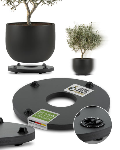 Plantwerk Plant Pot Coaster - Ultra-flat designer plant roller - Ø28cm - Square and round for all flower pots & planters - Indoor & outdoor container roller - 2 year warranty.