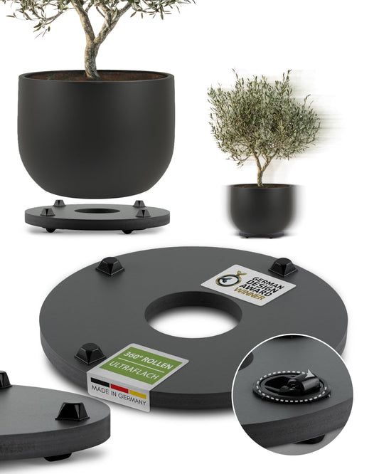 Plantwerk Plant Pot Coaster - Ultra-flat designer plant roller - Ø28cm - Square and round for all flower pots & planters - Indoor & outdoor container roller - 2 year warranty.