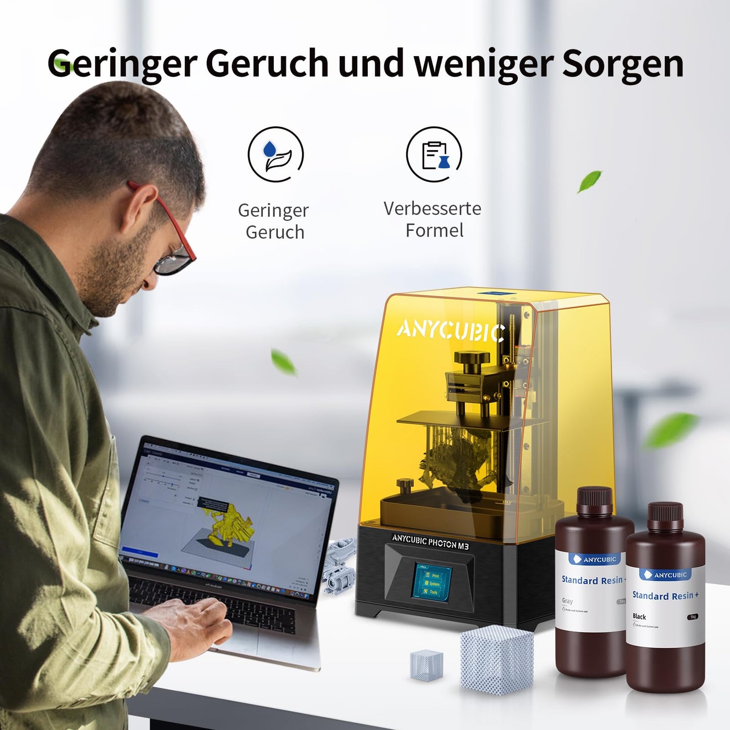 ANYCUBIC Standard Resin Plus 1000g, 3D printer resin, 405nm LCD SLA rapid UV curing resin, high precision and fast photopolymer resin for LCD/DLP/SLA 3D printing, Beige