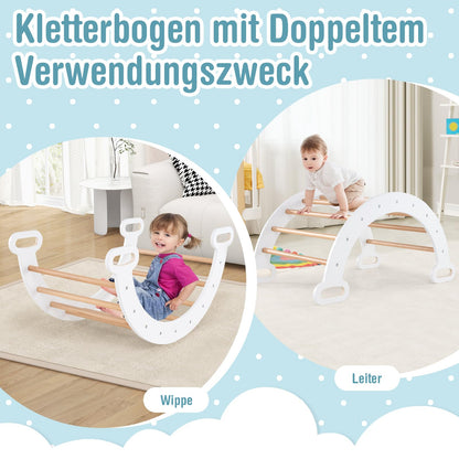 COSTWAY climbing triangle with slide, climbing arch, including double-sided ramp, for climbing, sliding and rocking, 4 in 1 climbing frame indoor from 1 year (White)