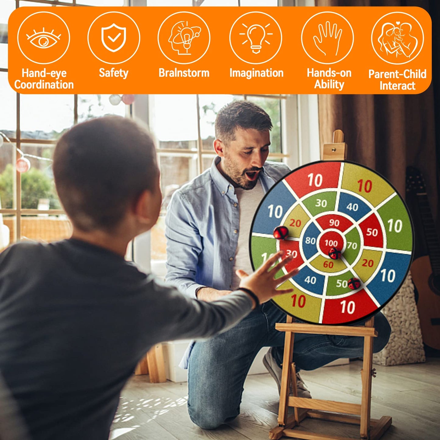Children's dart board - 26 inches, Montessori toy with dinosaur theme dart board with 12 balls board games toy, two-sided safe game gift outdoor indoor game choice, 66cm