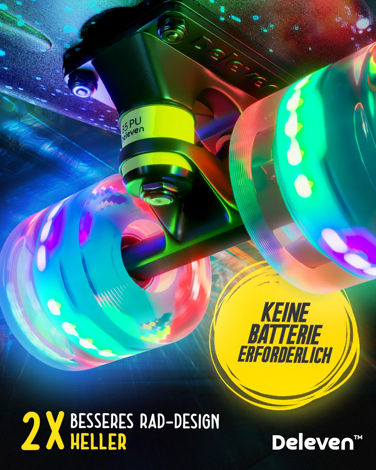 Deleven skateboard with LED wheels, skate tool, and ABEC 7 bearings - for kids and adults beginners - 56 cm