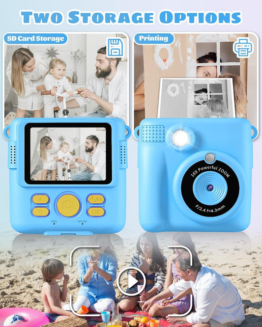 Kids Camera Toy, 2.4 inch Screen DIY Instant Camera for Kids, 1080P HD Video Digital Camera with 32GB SD Card & Printing Paper, Gift for Girls & Boys aged 3-14 (Blue)