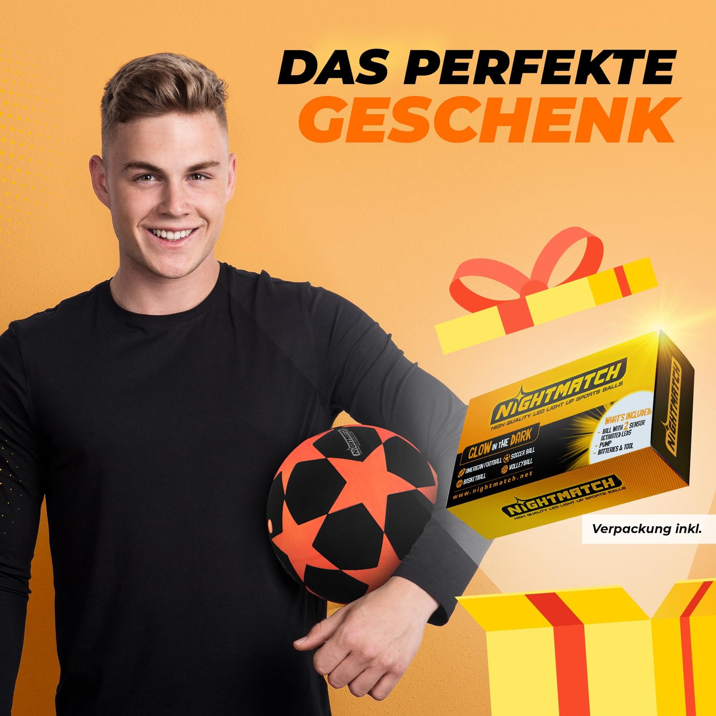 NIGHTMATCH Official Size 5 Waterproof LED Light-Up Soccer Ball - Glow in the Dark Soccer Ball for Night Games, Kids, Adults - Complete Set with Pump & Extra Batteries