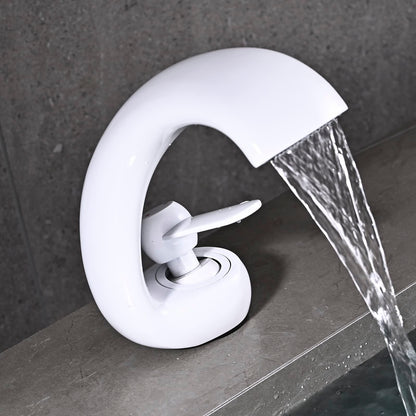 YAGJIA waterfall faucet bathroom white, modern waterfall bathroom sink faucet, brass basin faucet, bathroom faucet single handle mixer tap cold and hot water for bathroom.