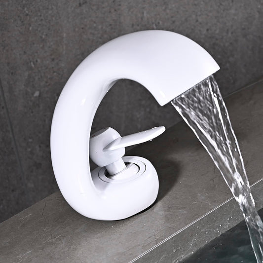 YAGJIA waterfall faucet bathroom white, modern waterfall bathroom sink faucet, brass basin faucet, bathroom faucet single handle mixer tap cold and hot water for bathroom.