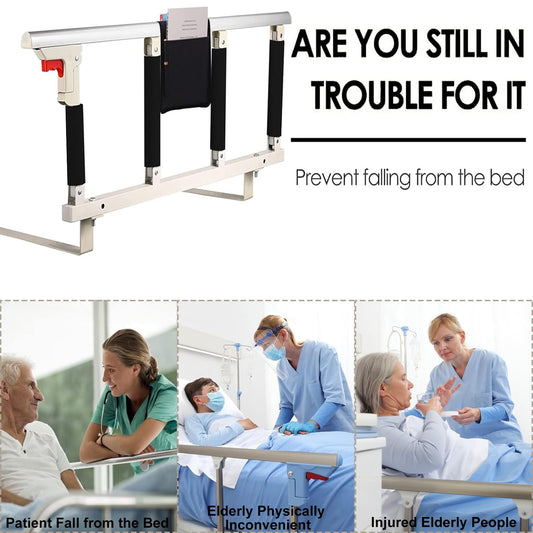 Swociro Folding Bed Rail Safety Side Guard for Elderly, Adults Support Handle Protection Rail Handicap Bedrail Hospital, With Storage Bag (White, 96x40cm)